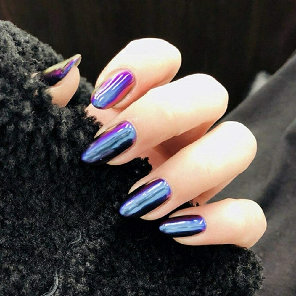 MIRROR BLUE OVAL 💅 NAILS PRESS ON
